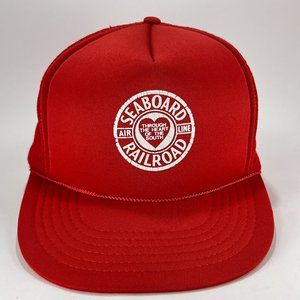 Vtg Seaboard Air Line Railroad Adjustable Trucker Mesh Cap Hat Red OSFA Rope